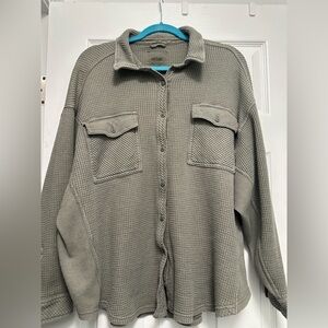 Aerie Olive Waffle Knit Button-Up Top